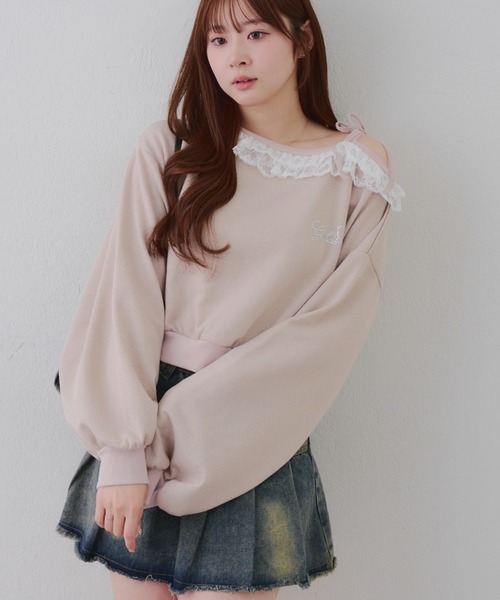 continuer de NICE CLAUP(コンティニューデナイスクラップ)の「【セットアップ対応】ラメ裏毛ワンショルプルオーバー(スウェット・レディース・ピンク/トップグレー/ブラック・MEDIUM/SMALL)」の3枚目の写真