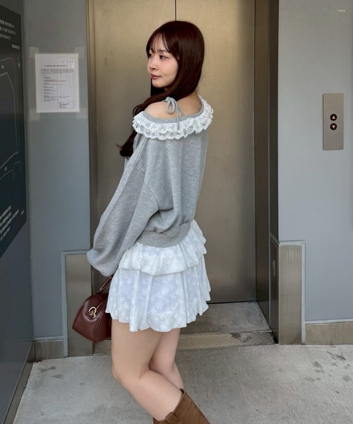 continuer de NICE CLAUP(コンティニューデナイスクラップ)の「【セットアップ対応】ラメ裏毛ワンショルプルオーバー(スウェット・レディース・ピンク/トップグレー/ブラック・MEDIUM/SMALL)」の18枚目の写真