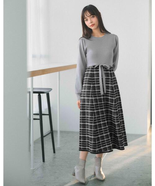 index（インデックス）の「チェックラメジャカードニットワンピース（ワンピース・レディース・ベージュ系その他7/ブラック系4/ブルー系9・38/40/36/42）」の14枚目の写真