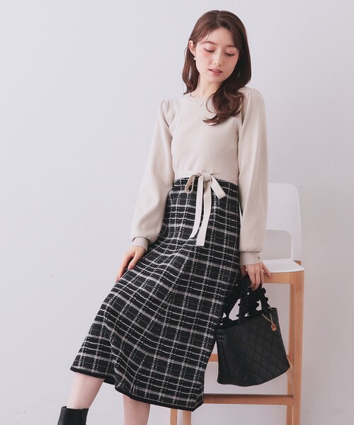 index（インデックス）の「チェックラメジャカードニットワンピース（ワンピース・レディース・ベージュ系その他7/ブラック系4/ブルー系9・38/40/36/42）」の22枚目の写真