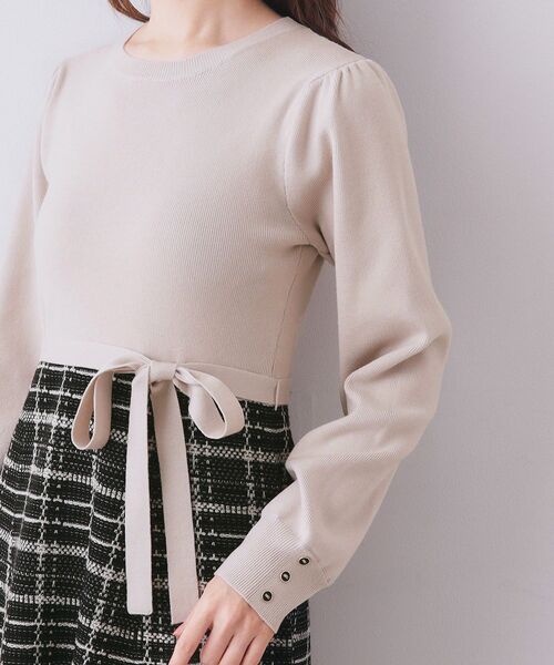 index（インデックス）の「チェックラメジャカードニットワンピース（ワンピース・レディース・ベージュ系その他7/ブラック系4/ブルー系9・38/40/36/42）」の6枚目の写真