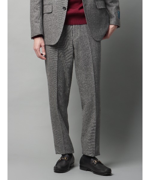 美品バックラッシュ定価5万円ウールカシミヤメルトン21AWベルト付きパンツ灰M テーパードパンツ 尾州 ウールカシミヤブレンド ツイル（スラックス