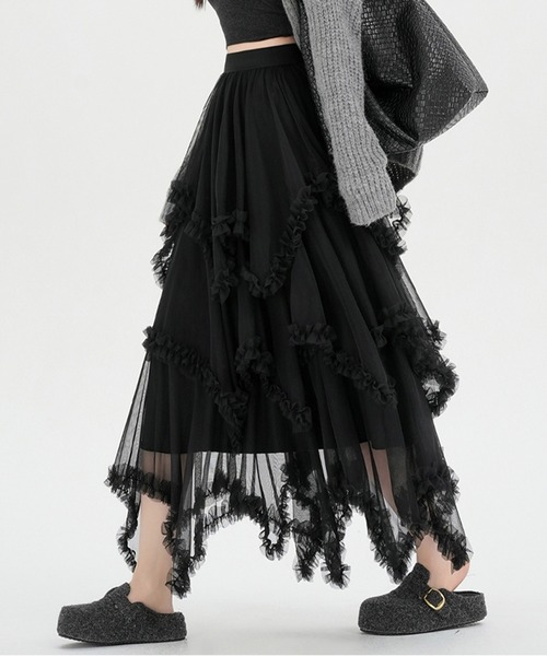 ＆soiree（アンドソワレ）の「チュールフリルレイヤードスカート（スカート・レディース・オフホワイト/ブラック・SMALL/MEDIUM/LARGE/X-LARGE）」の3枚目の写真