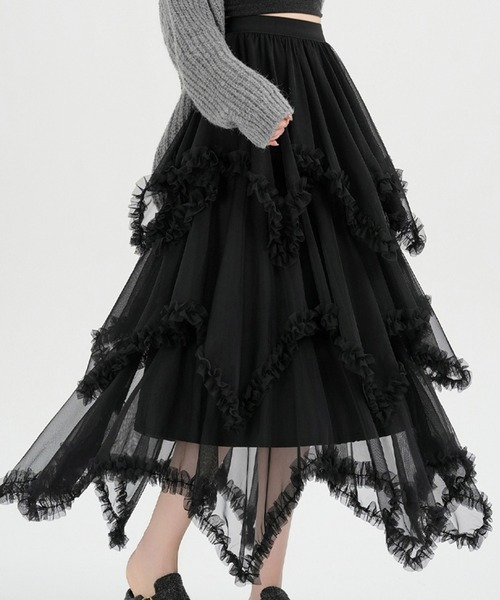 ＆soiree（アンドソワレ）の「チュールフリルレイヤードスカート（スカート・レディース・オフホワイト/ブラック・SMALL/MEDIUM/LARGE/X-LARGE）」の4枚目の写真