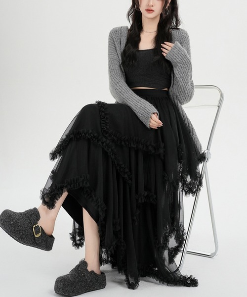 ＆soiree（アンドソワレ）の「チュールフリルレイヤードスカート（スカート・レディース・オフホワイト/ブラック・SMALL/MEDIUM/LARGE/X-LARGE）」の5枚目の写真