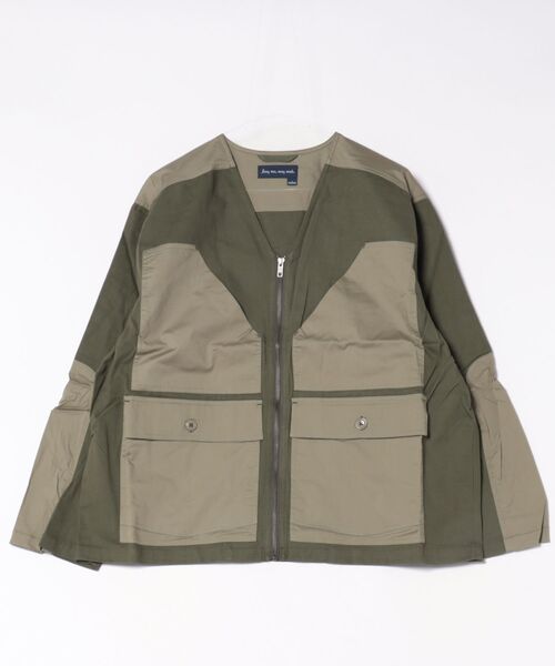 many men many mind(メニーメンメニーマインド)の「【SR】【it】【many men many mind】配色切替ノーカラーブルゾン(ノーカラージャケット・メンズ・ブラック/カーキ・MEDIUM/LARGE)」の2枚目の写真