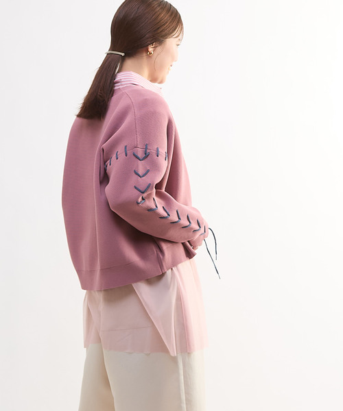 CONVERSE TOKYO（コンバーストウキョウ）の「BLANKET STITCH KNIT SHORT CARDIGAN（カーディガン/ボレロ・レディース・ピンク/ブルー/ブラック・FREE）」の8枚目の写真