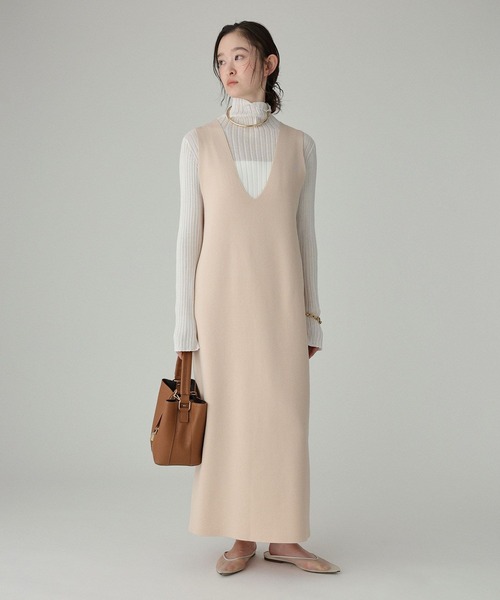 BABYLONE（バビロン）の「ミラノリブニットワンピース（ワンピース・レディース・ブラック/ベージュ・フリー）」の6枚目の写真