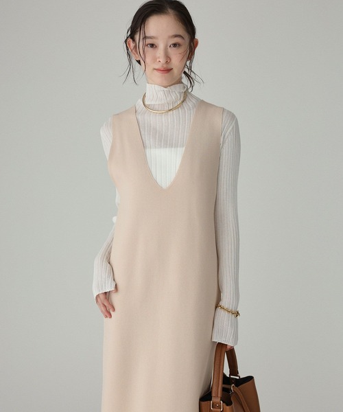 BABYLONE（バビロン）の「ミラノリブニットワンピース（ワンピース・レディース・ブラック/ベージュ・フリー）」の9枚目の写真