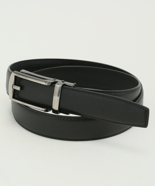 m.f.editorial（エムエフエディトリアル）の「【アジャストフリー 表牛革】m.f.エディトリアル メンズ サフィアーノ型押しベルト（ベルト・メンズ・ブラック/ダークウッド・FREE）」の2枚目の写真