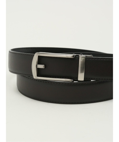 m.f.editorial（エムエフエディトリアル）の「【アジャストフリー 表牛革】m.f.エディトリアル メンズ サフィアーノ型押しベルト（ベルト・メンズ・ブラック/ダークウッド・FREE）」の9枚目の写真