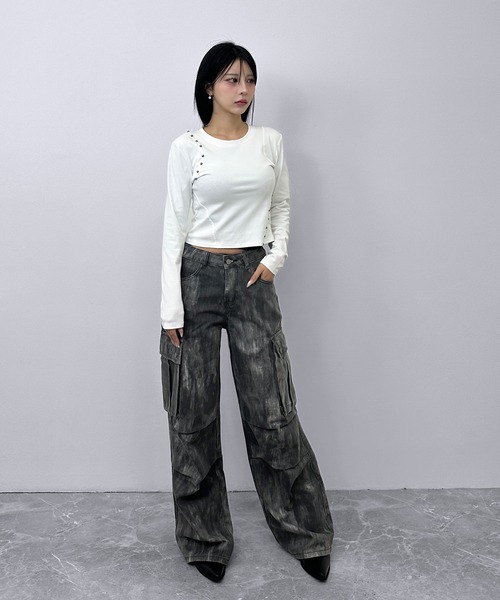 FOLLOWIN(フォロウィン)の「グラデーションフェード カーゴワイド(カーゴパンツ・レディース・グレー/ブラック・SMALL/LARGE/MEDIUM)」の12枚目の写真