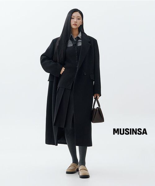 MUSINSA STANDARD WOMAN（ムシンサスタンダードウーマン）の「ウィメンズウールブレンドオーバーショルダーセミダブルマキシコート[ブラック]（チェスターコート・レディース・その他・SMALL/MEDIUM/X-SMALL/LARGE）」の9枚目の写真
