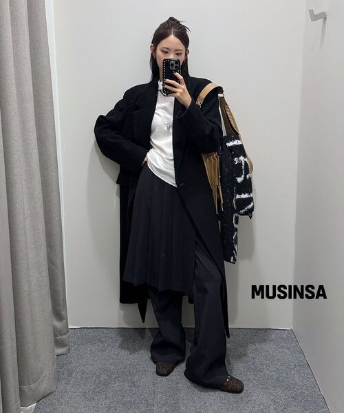 MUSINSA STANDARD WOMAN（ムシンサスタンダードウーマン）の「ウィメンズウールブレンドオーバーショルダーセミダブルマキシコート[ブラック]（チェスターコート・レディース・その他・SMALL/MEDIUM/X-SMALL/LARGE）」の10枚目の写真