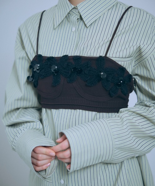 EN NEUME(エンノイム)の「Flower Motif Knit Bra(その他トップス・レディース・ダークブラウン/アイボリー/ブルー・FREE)」の19枚目の写真