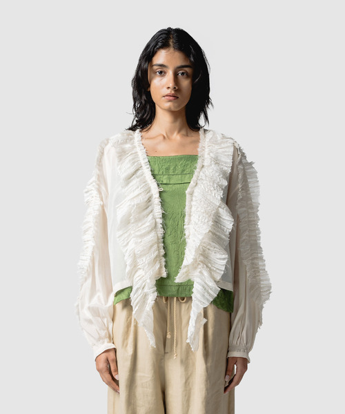 muller of yoshiokubo（ミュラーオブヨシオクボ）の「muller of yoshiokubo ミュラーオブヨシオクボ / RUFFLE CHIFFON BLOUSE ラッフルシフォンブラウス / MLS26202（シャツ/ブラウス・レディース・ブラック/アイボリー/ブルー・FREE）」の3枚目の写真