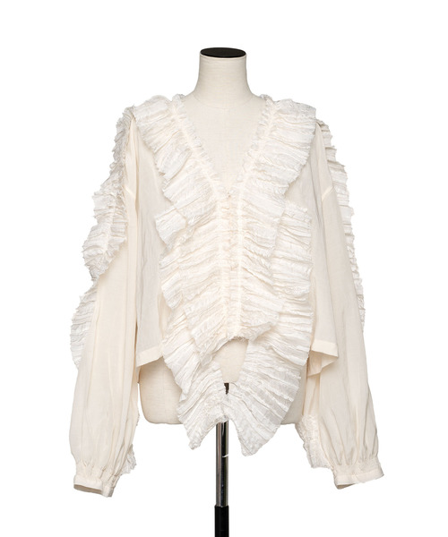 muller of yoshiokubo（ミュラーオブヨシオクボ）の「muller of yoshiokubo ミュラーオブヨシオクボ / RUFFLE CHIFFON BLOUSE ラッフルシフォンブラウス / MLS26202（シャツ/ブラウス・レディース・ブラック/アイボリー/ブルー・FREE）」の10枚目の写真