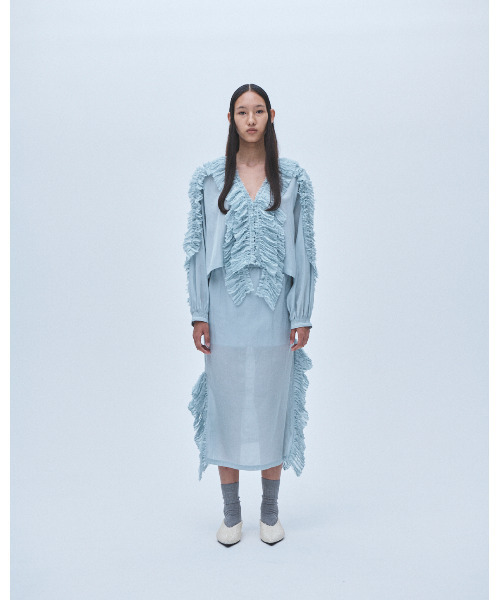 muller of yoshiokubo（ミュラーオブヨシオクボ）の「muller of yoshiokubo ミュラーオブヨシオクボ / RUFFLE CHIFFON BLOUSE ラッフルシフォンブラウス / MLS26202（シャツ/ブラウス・レディース・ブラック/アイボリー/ブルー・FREE）」の14枚目の写真