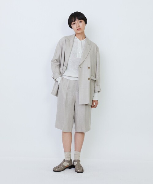 LOISIR(ロワズィール)の「エステル和紙片畦編みポロニット(ニット/セーター・レディース・オフホワイト/ネイビー・FREE)」の3枚目の写真
