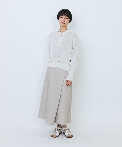LOISIR(ロワズィール)の「エステル和紙片畦編みポロニット(ニット/セーター・レディース・オフホワイト/ネイビー・FREE)」の4枚目の写真