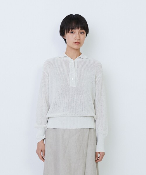 LOISIR(ロワズィール)の「エステル和紙片畦編みポロニット(ニット/セーター・レディース・オフホワイト/ネイビー・FREE)」の7枚目の写真