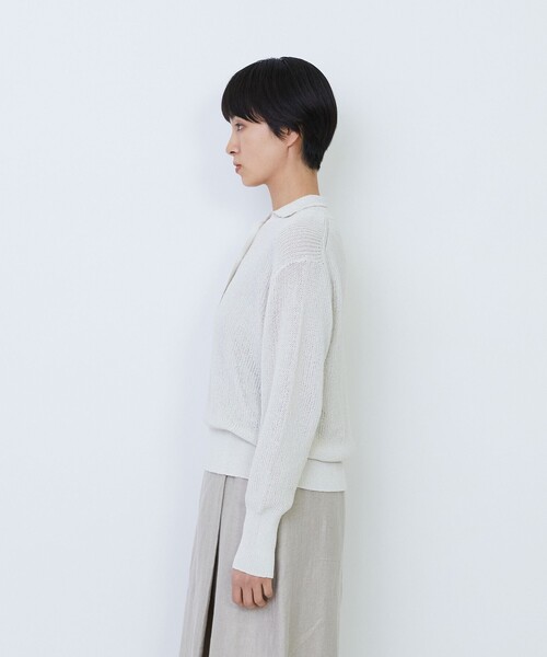 LOISIR(ロワズィール)の「エステル和紙片畦編みポロニット(ニット/セーター・レディース・オフホワイト/ネイビー・FREE)」の8枚目の写真