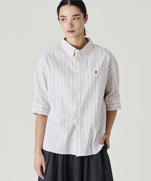 GYMPHLEX（ジムフレックス）の「Gymphlex | コットンタイプライター ストライプボタンダウンシャツ WOMEN（シャツ/ブラウス・レディース・ホワイト系その他・14）」の4枚目の写真