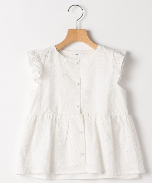 SHIPS(シップス)の「SHIPS KIDS:140~150cm / レース エンブロイダリー ペプラム ブラウス(シャツ/ブラウス・キッズ・ライトブルー/ホワイト・140/150)」の2枚目の写真