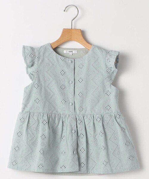 SHIPS(シップス)の「SHIPS KIDS:140~150cm / レース エンブロイダリー ペプラム ブラウス(シャツ/ブラウス・キッズ・ライトブルー/ホワイト・140/150)」の1枚目の写真
