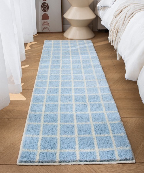 手書き線 横長ラグマット チェック ボーダー（ラグ/マット）｜pyornim