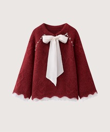 LA POMME petit（ラポミ・プチ）の「Sweet Beads Deco Ribbon Sweater（ニット/セーター）」