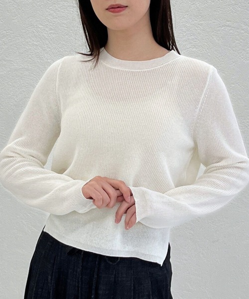 31 Sons de mode(トランテアン ソン ドゥ モード)の「一部店舗限定 リボン付きフェミニンクルーネックニット(ニット/セーター・レディース・ホワイト/ブルー/グレー・フリ-)」の12枚目の写真