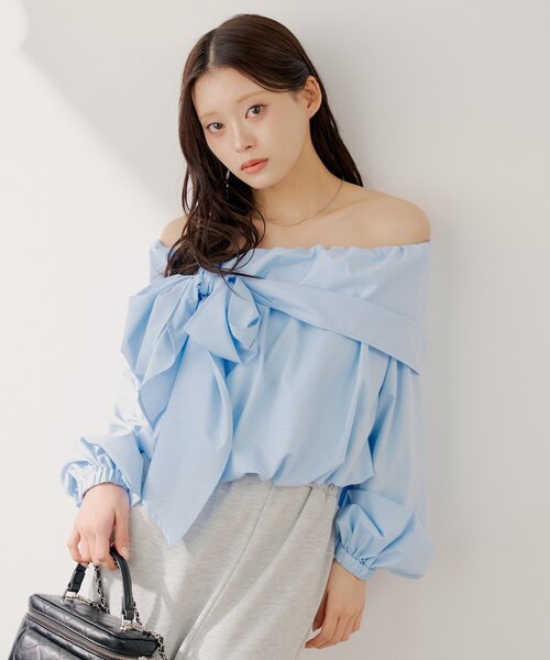 Chico（チコ）の「オフショルリボンバルーンブラウス（シャツ/ブラウス・レディース・アイボリー/ピンク/ホワイト系その他2/ブルー・FREE）」の10枚目の写真