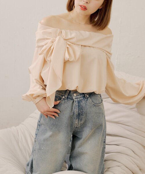 Chico（チコ）の「オフショルリボンバルーンブラウス（シャツ/ブラウス・レディース・アイボリー/ピンク/ホワイト系その他2/ブルー・FREE）」の16枚目の写真