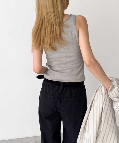 CANAL JEAN(キャナルジーン)の「El mar レーストリムヘンリータンクトップ(タンクトップ・レディース・アイボリー/グレー・ONE SIZE)」の4枚目の写真