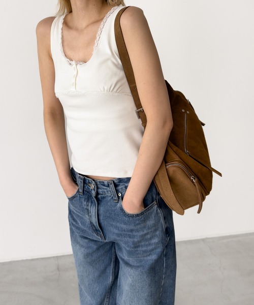 CANAL JEAN(キャナルジーン)の「El mar レーストリムヘンリータンクトップ(タンクトップ・レディース・アイボリー/グレー・ONE SIZE)」の7枚目の写真