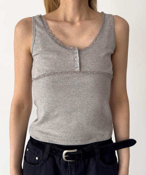 CANAL JEAN(キャナルジーン)の「El mar レーストリムヘンリータンクトップ(タンクトップ・レディース・アイボリー/グレー・ONE SIZE)」の10枚目の写真