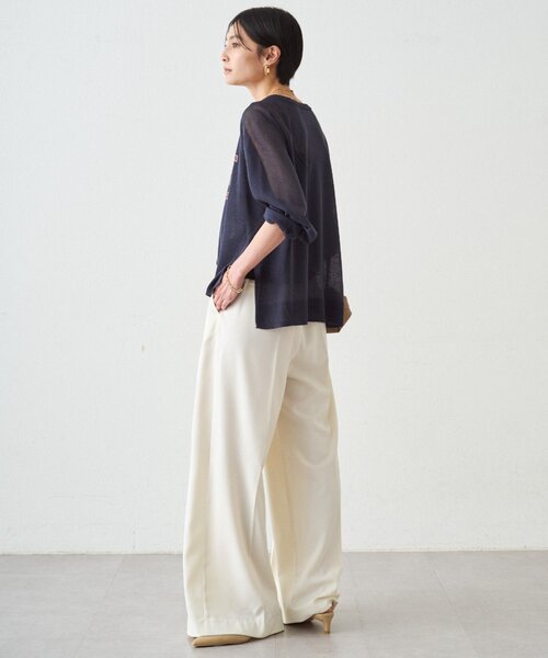 LOUNGEDRESS(ラウンジドレス)の「《オンオフ活躍/腰回りカバー》NEW2タックワイドパンツ(その他パンツ・レディース・ブラック/アイボリー/ピンク/ベージュ・MEDIUM/SMALL)」の6枚目の写真