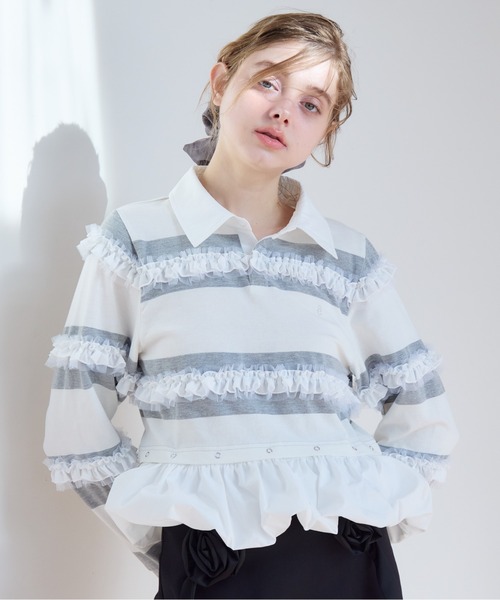 etre loin（エトルワン）の「Balloon hem rugby shirt（Tシャツ/カットソー・レディース・ブラック/モカ/グレー・M）」の2枚目の写真