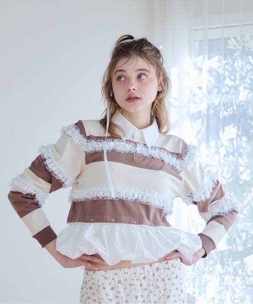 etre loin（エトルワン）の「Balloon hem rugby shirt（Tシャツ/カットソー・レディース・ブラック/モカ/グレー・M）」の3枚目の写真