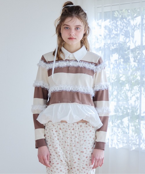 etre loin（エトルワン）の「Balloon hem rugby shirt（Tシャツ/カットソー・レディース・ブラック/モカ/グレー・M）」の5枚目の写真