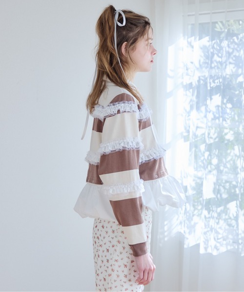 etre loin（エトルワン）の「Balloon hem rugby shirt（Tシャツ/カットソー・レディース・ブラック/モカ/グレー・M）」の7枚目の写真