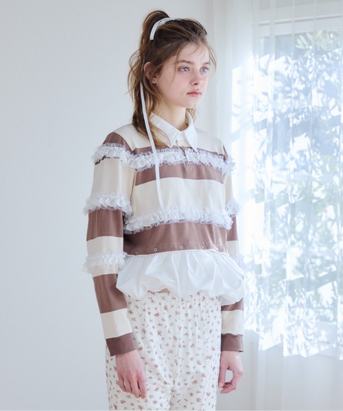 etre loin（エトルワン）の「Balloon hem rugby shirt（Tシャツ/カットソー・レディース・ブラック/モカ/グレー・M）」の6枚目の写真