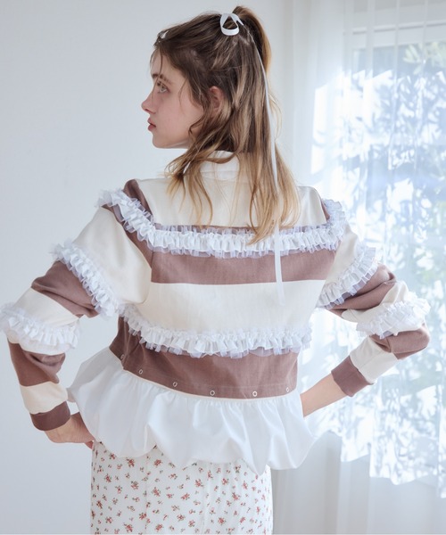 etre loin（エトルワン）の「Balloon hem rugby shirt（Tシャツ/カットソー・レディース・ブラック/モカ/グレー・M）」の4枚目の写真