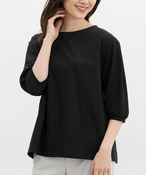 Honeys（ハニーズ）の「７分デザイン袖トップス（Tシャツ/カットソー・レディース・ネイビー/グレイッシュベージュ/ブラック/オフホワイト・L/LL/M/S）」の2枚目の写真