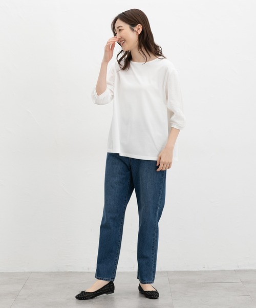 Honeys（ハニーズ）の「７分デザイン袖トップス（Tシャツ/カットソー・レディース・ネイビー/グレイッシュベージュ/ブラック/オフホワイト・L/LL/M/S）」の7枚目の写真