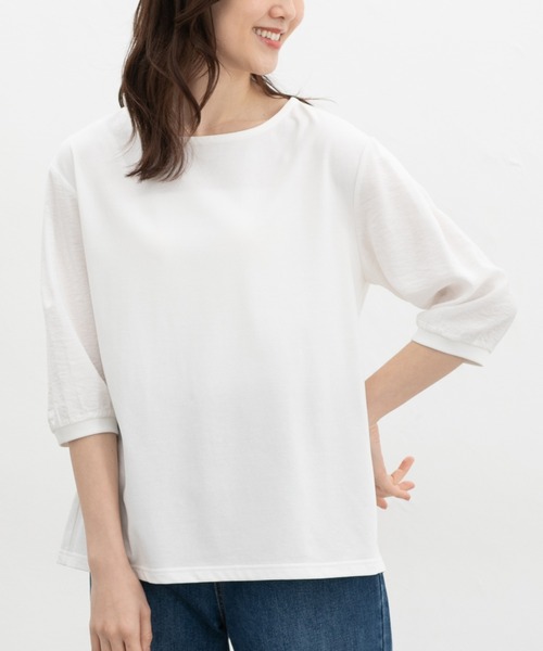 Honeys（ハニーズ）の「７分デザイン袖トップス（Tシャツ/カットソー・レディース・ネイビー/グレイッシュベージュ/ブラック/オフホワイト・L/LL/M/S）」の8枚目の写真