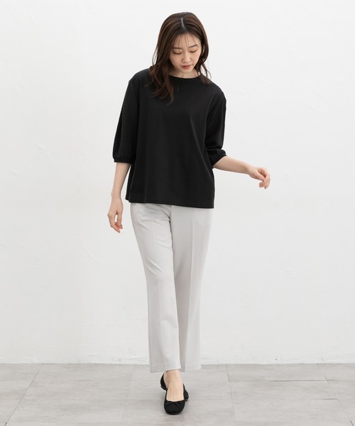 Honeys（ハニーズ）の「７分デザイン袖トップス（Tシャツ/カットソー・レディース・ネイビー/グレイッシュベージュ/ブラック/オフホワイト・L/LL/M/S）」の9枚目の写真