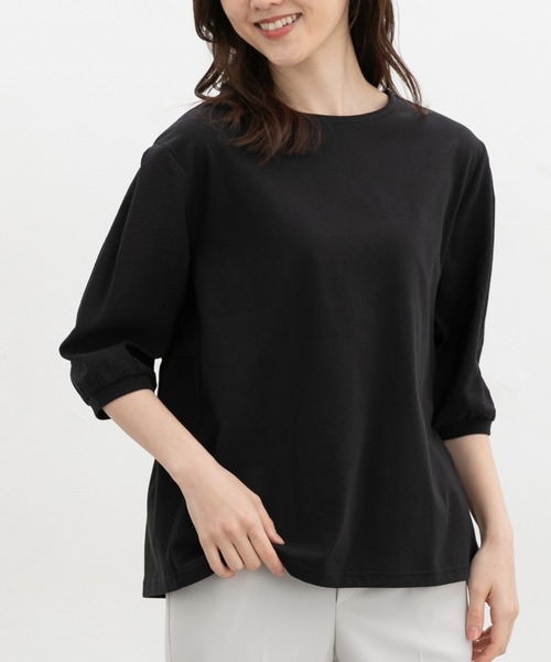 Honeys（ハニーズ）の「７分デザイン袖トップス（Tシャツ/カットソー・レディース・ネイビー/グレイッシュベージュ/ブラック/オフホワイト・L/LL/M/S）」の10枚目の写真