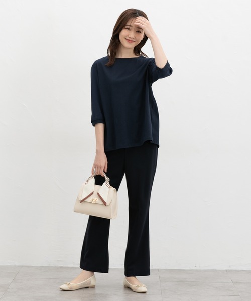 Honeys（ハニーズ）の「７分デザイン袖トップス（Tシャツ/カットソー・レディース・ネイビー/グレイッシュベージュ/ブラック/オフホワイト・L/LL/M/S）」の11枚目の写真
